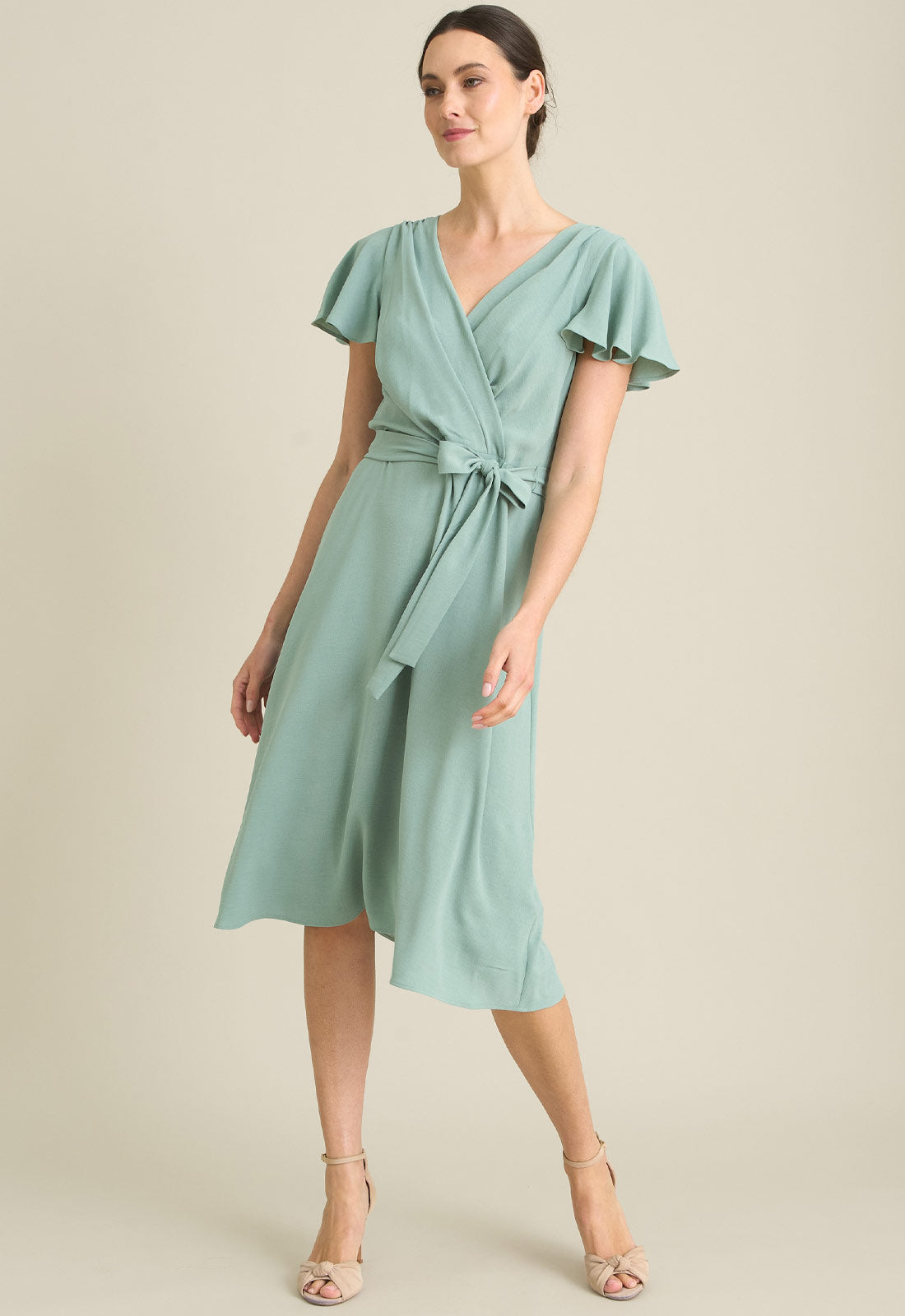 Gina Bacconi AQUA Peppa Tie Waist V Neck Faux Wrap Dress