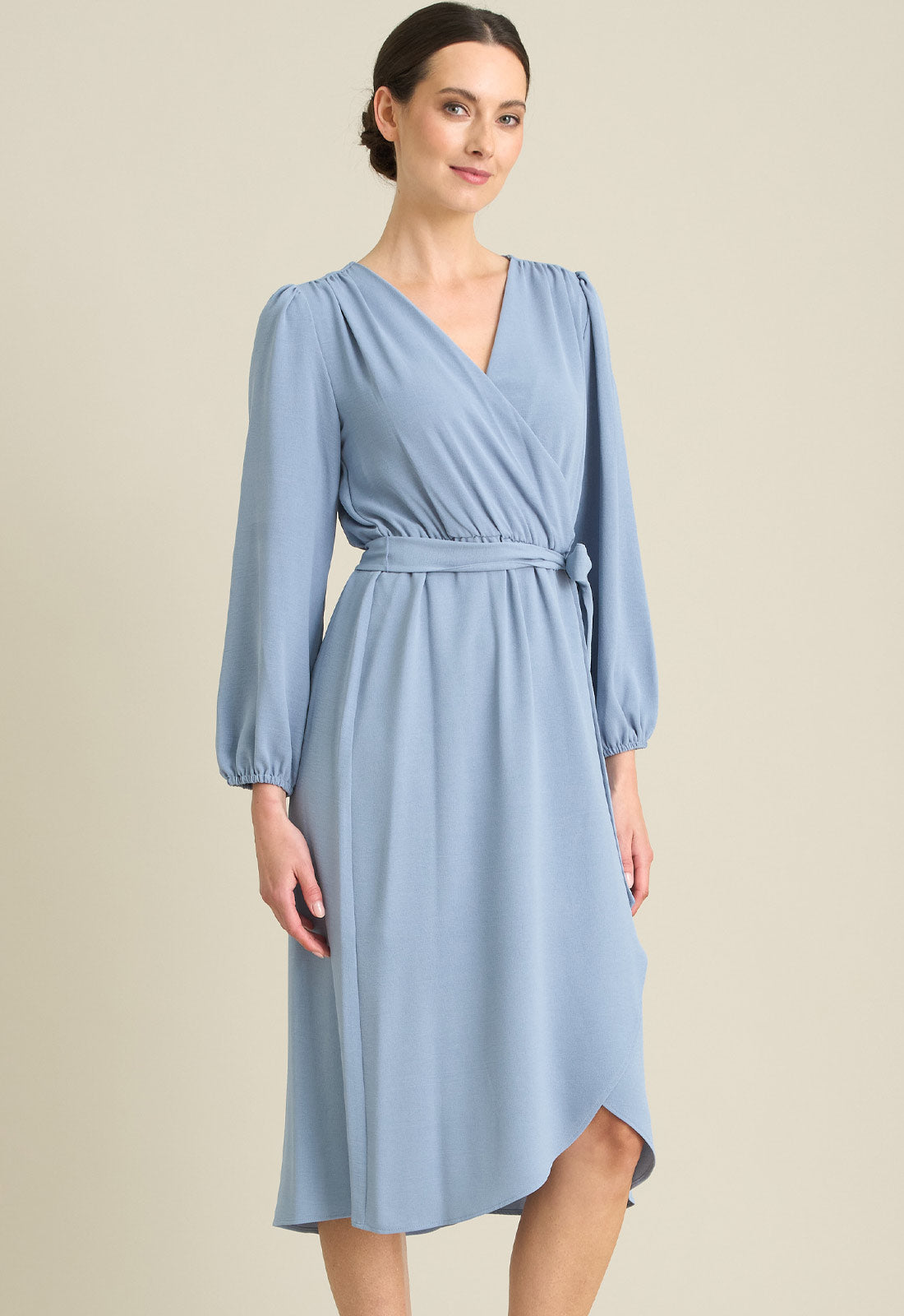 Gina Bacconi SKY Peyton Bow Wrap Long Sleeve Midi Dress