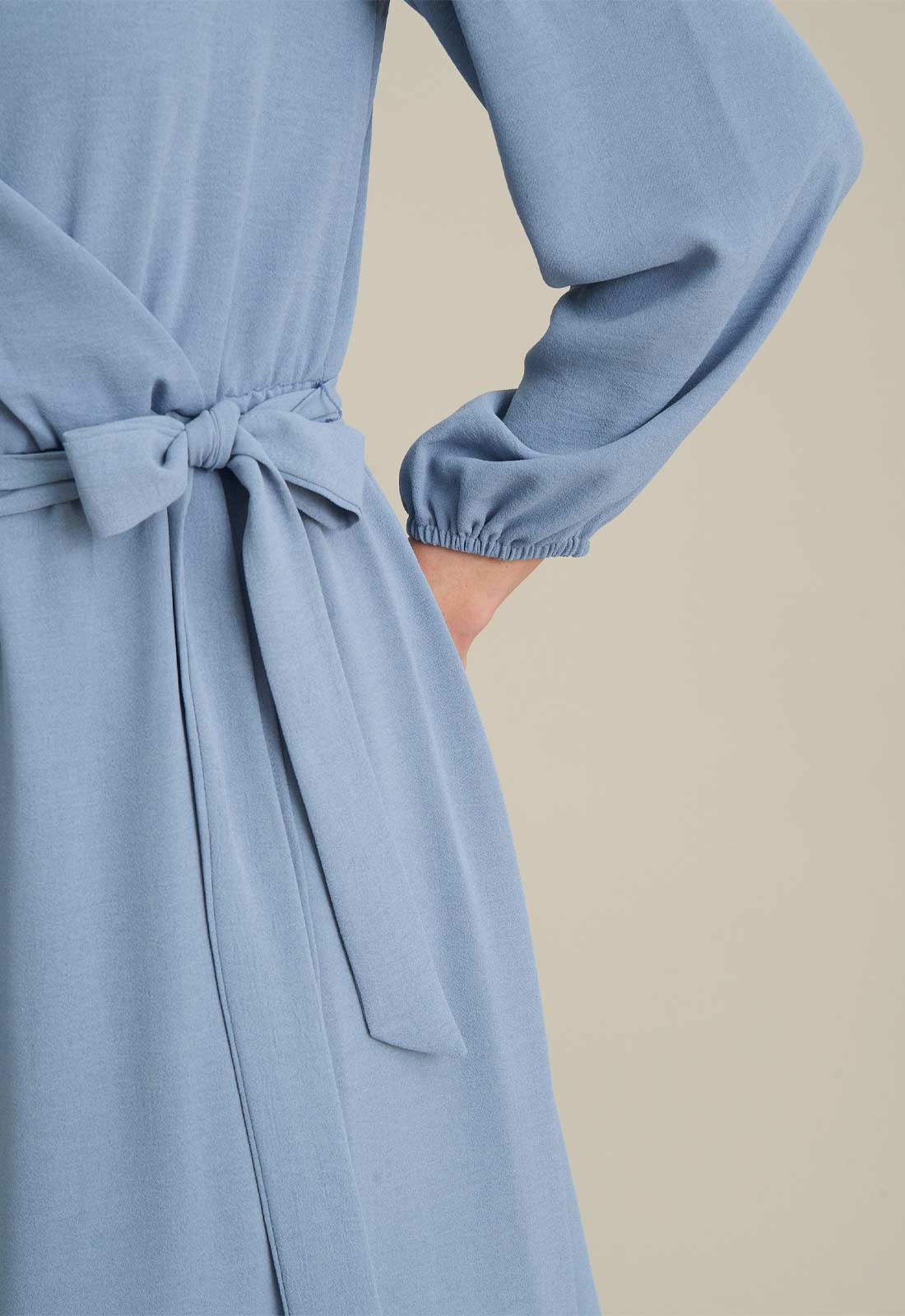 Gina Bacconi SKY Peyton Bow Wrap Long Sleeve Midi Dress