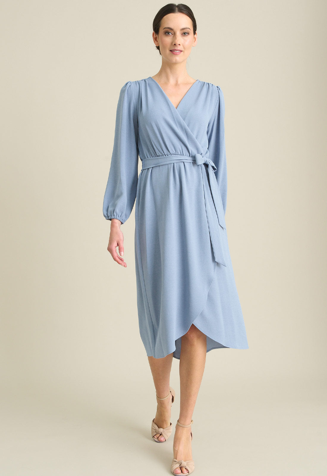 Gina Bacconi SKY Peyton Bow Wrap Long Sleeve Midi Dress