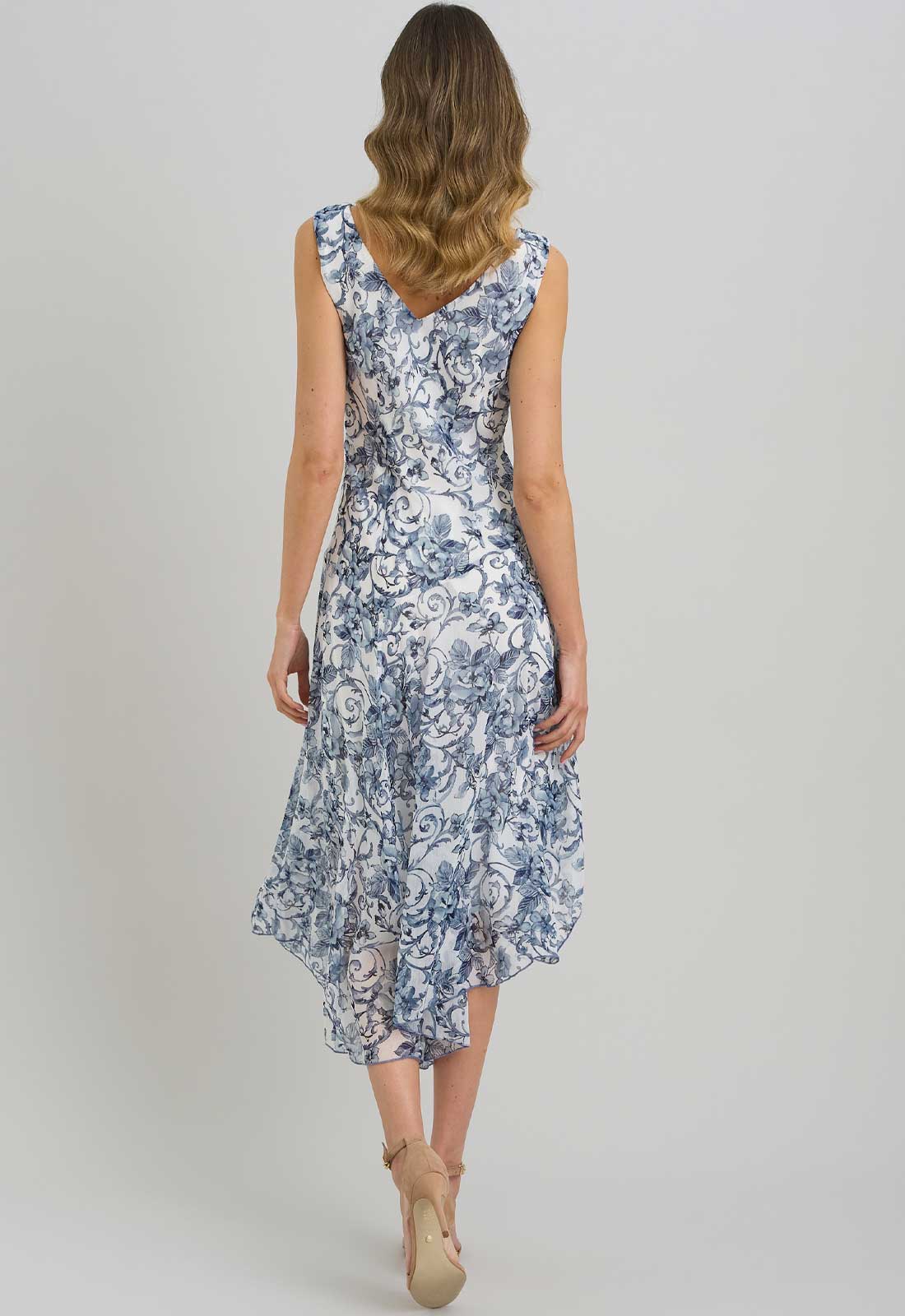 Gina Bacconi BLUE / WHITE India Chiffon Print Dress