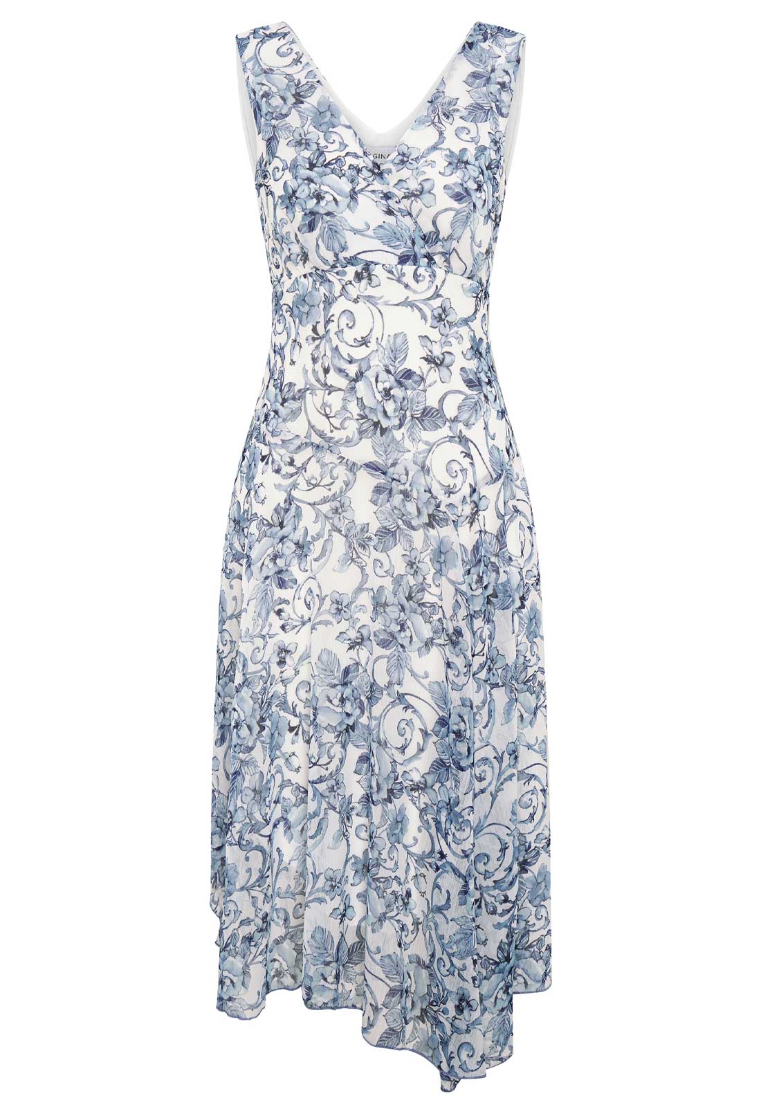 Gina Bacconi BLUE / WHITE India Chiffon Print Dress
