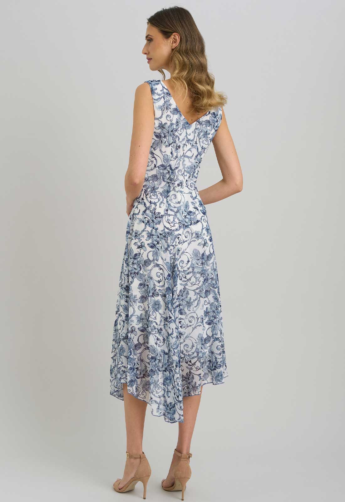 Gina Bacconi BLUE / WHITE India Chiffon Print Dress