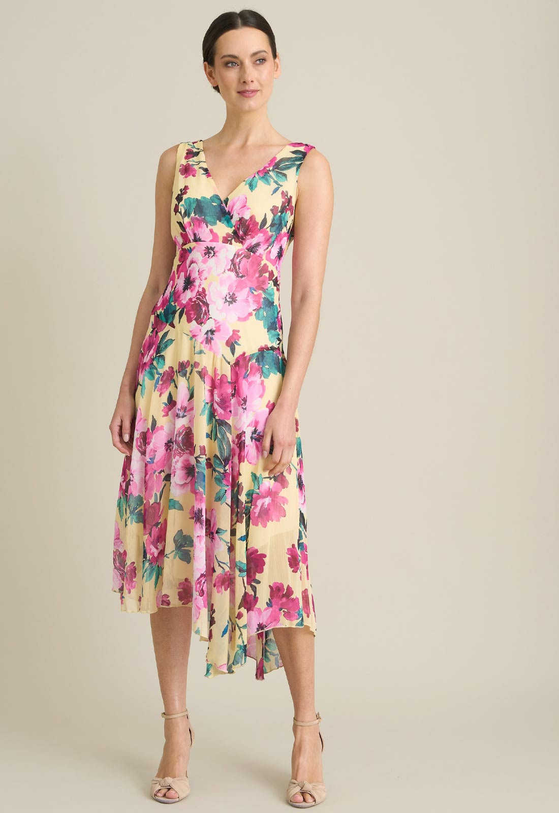 Gina Bacconi YELLOW India Chiffon Print Dress