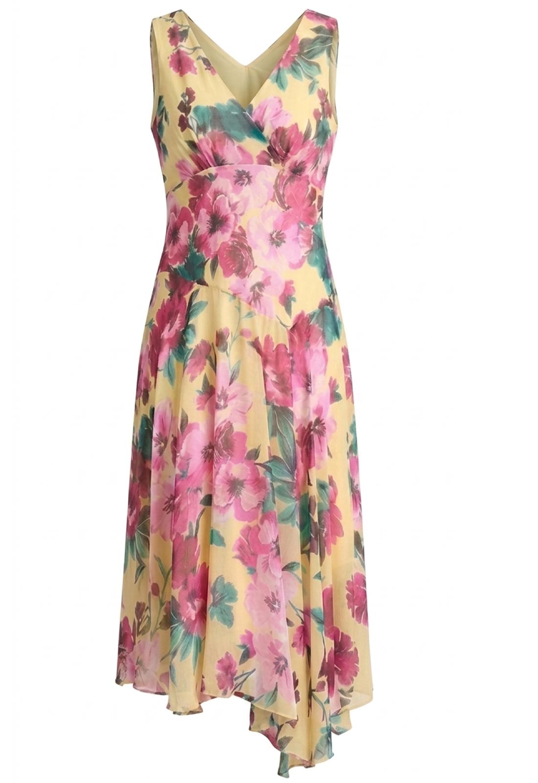 Gina Bacconi YELLOW India Chiffon Print Dress