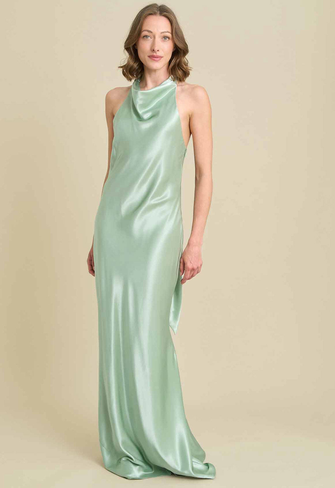 Gina Bacconi SAGE Chassidy Satin Halter Neck Maxi Dress