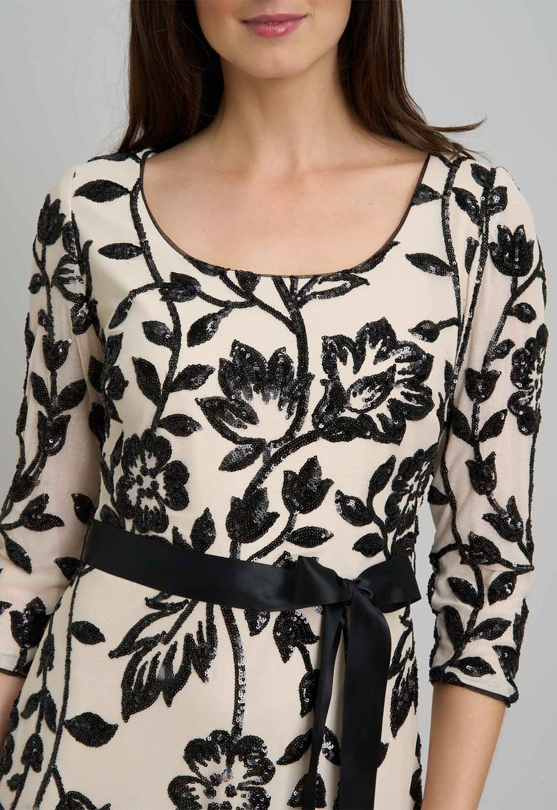 Gina Bacconi CHAMPAGNE / BLACK Murphy Embroidered Sequin Maxi Dress