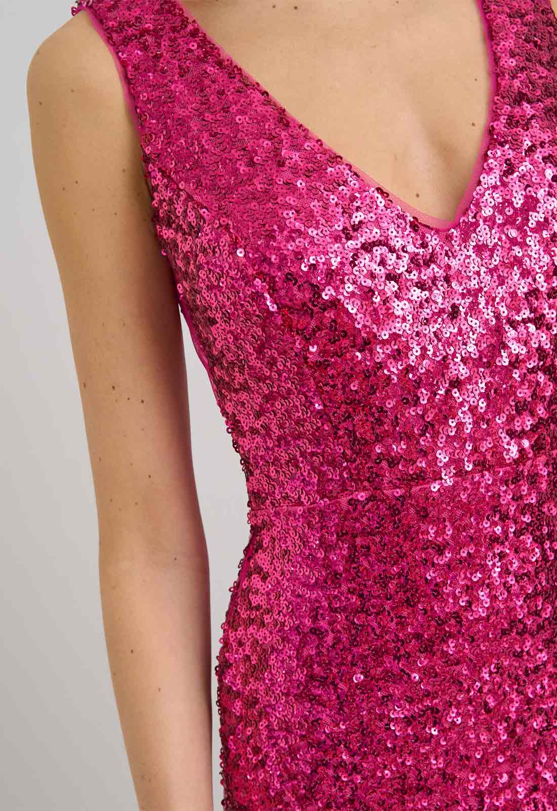 Gina Bacconi FUCHSIA Miller Sequin V Neck Maxi Dress