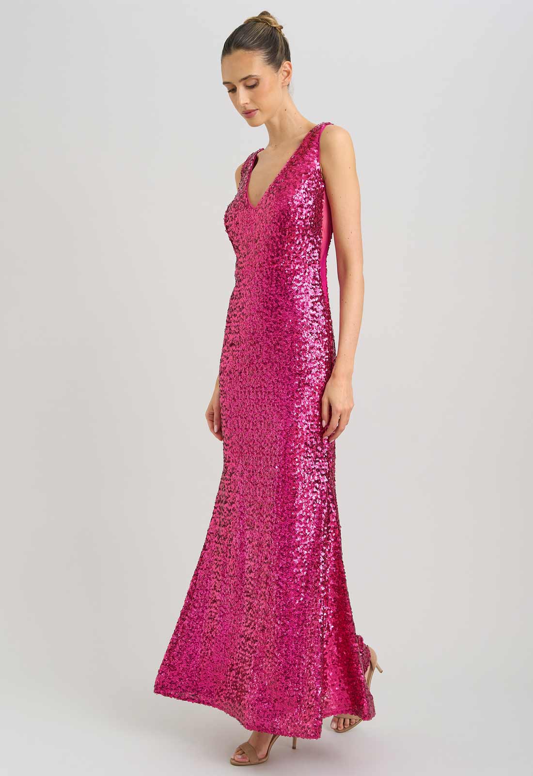 Gina Bacconi FUCHSIA Miller Sequin V Neck Maxi Dress