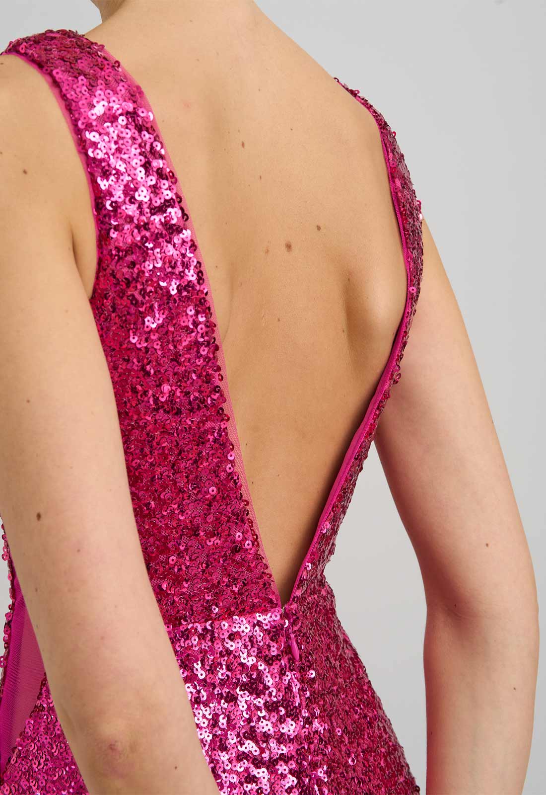 Gina Bacconi FUCHSIA Miller Sequin V Neck Maxi Dress
