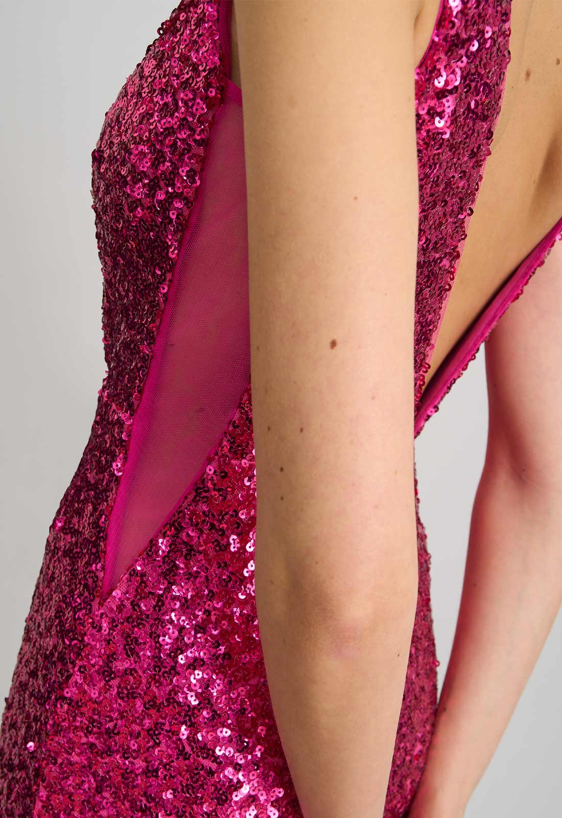 Gina Bacconi FUCHSIA Miller Sequin V Neck Maxi Dress