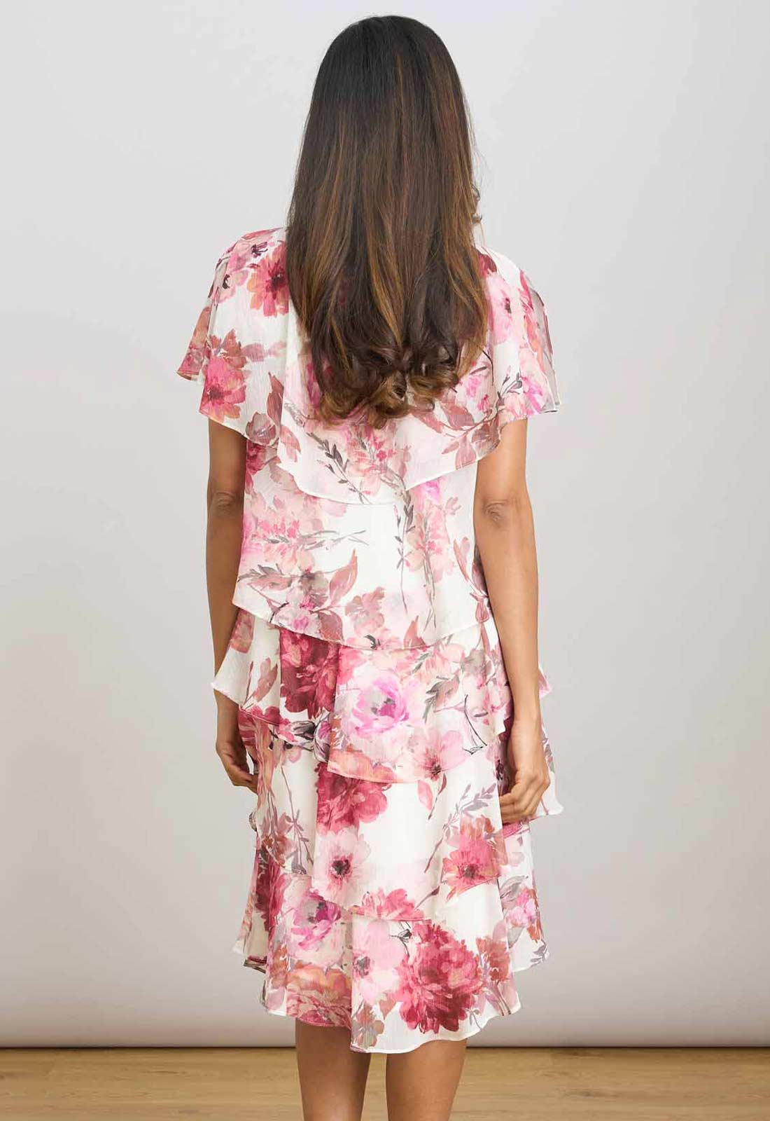 Gina Bacconi PINK Rei Tiered Floral Dress