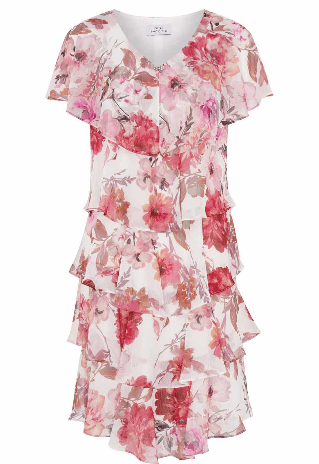 Gina Bacconi PINK Rei Tiered Floral Dress