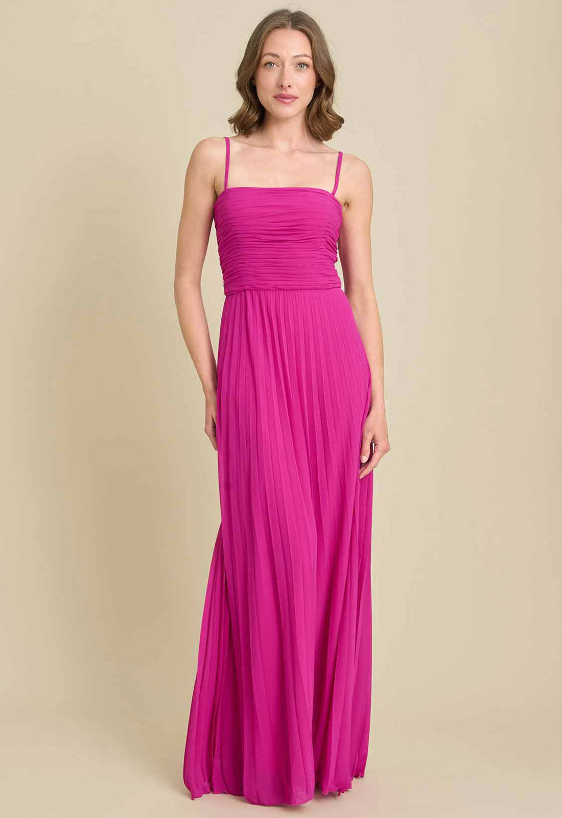 Gina Bacconi FUCHSIA Roberta Pleated Maxi Dress