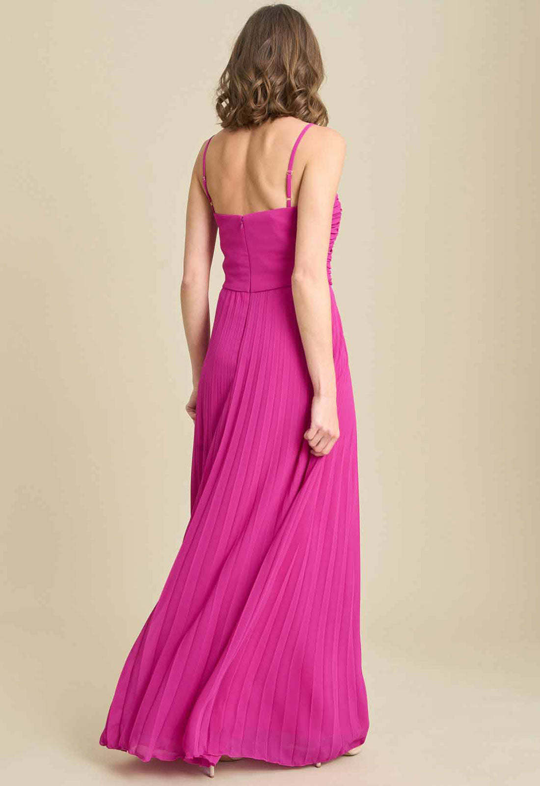 Gina Bacconi FUCHSIA Roberta Pleated Maxi Dress