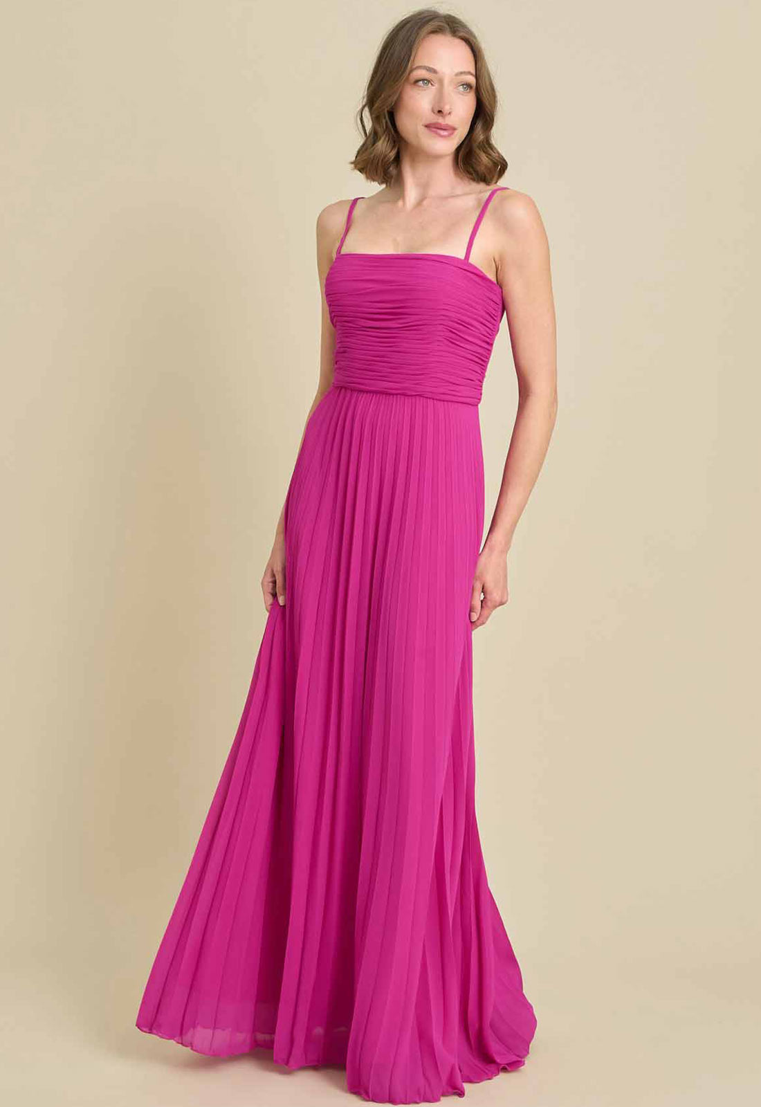 Gina Bacconi FUCHSIA Roberta Pleated Maxi Dress