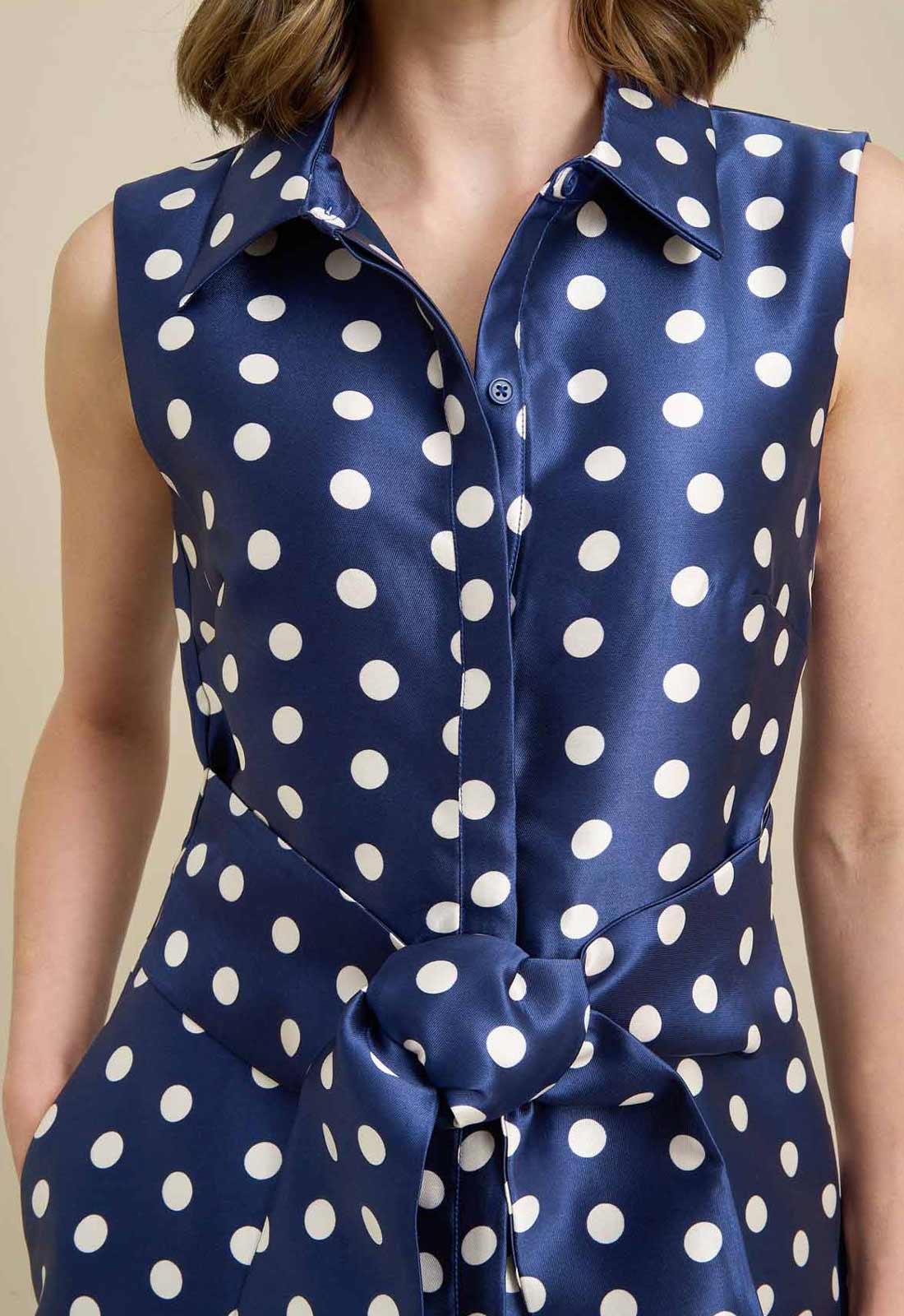Gina Bacconi NAVY / WHITE Romi Polka Dot Belt Tie Maxi Dress