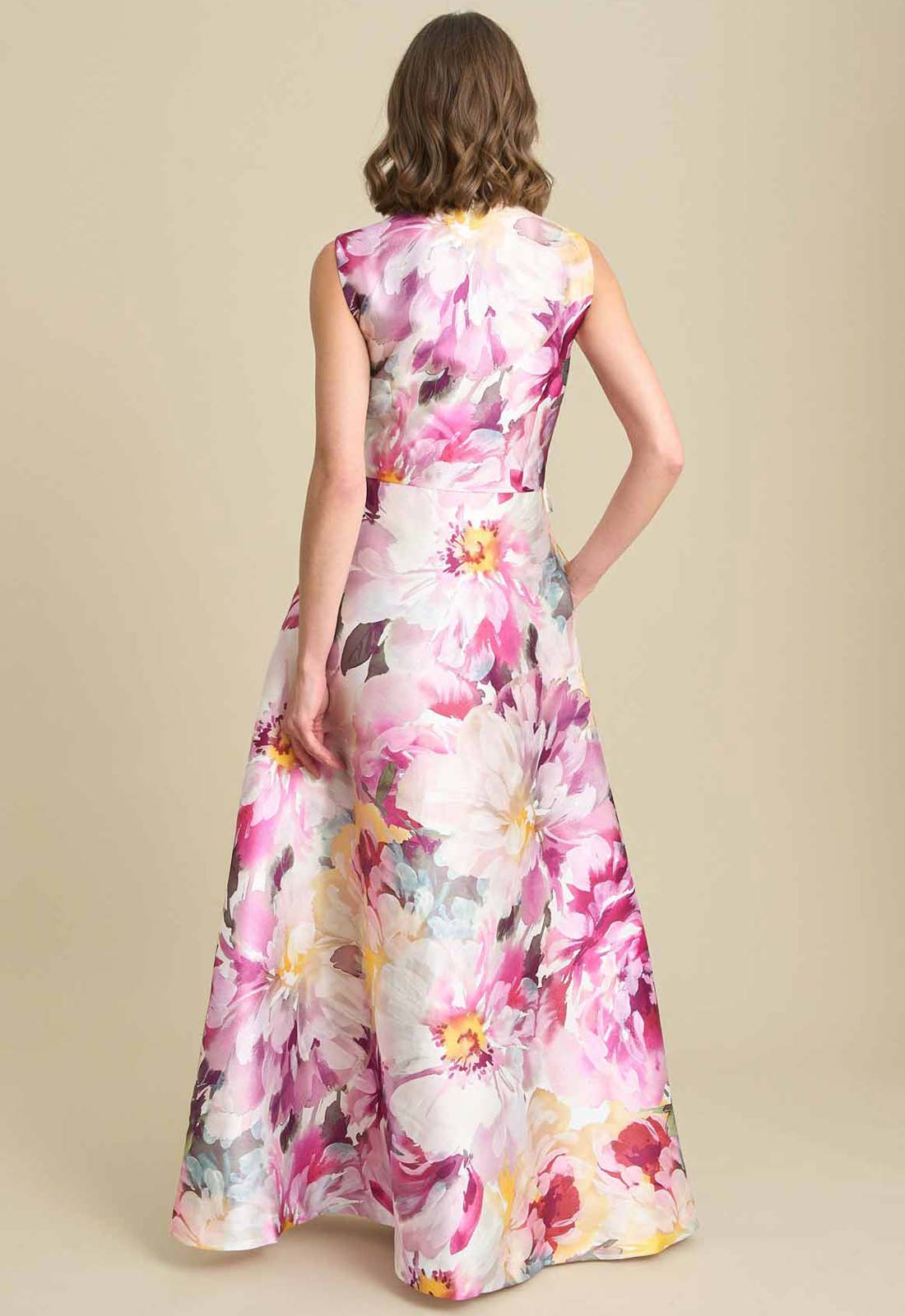 Gina Bacconi PINK / MULTI Rosanne Floral Belt Tie Maxi Dress