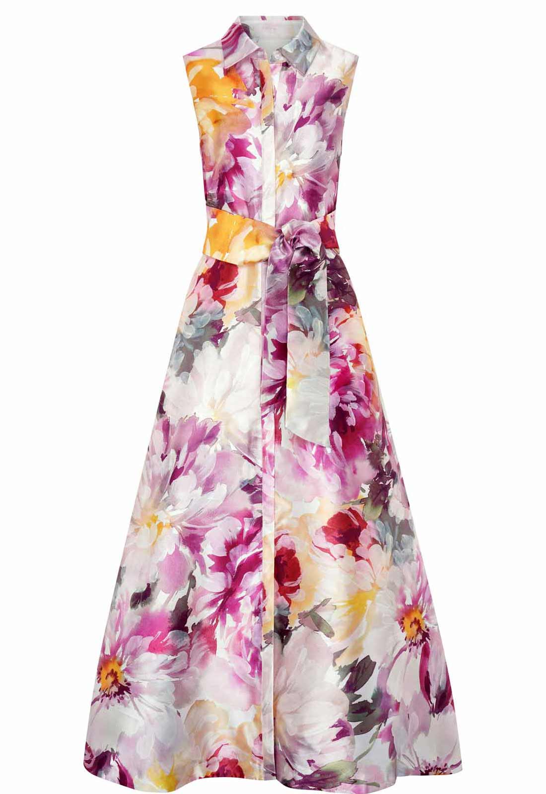 Gina Bacconi PINK / MULTI Rosanne Floral Belt Tie Maxi Dress