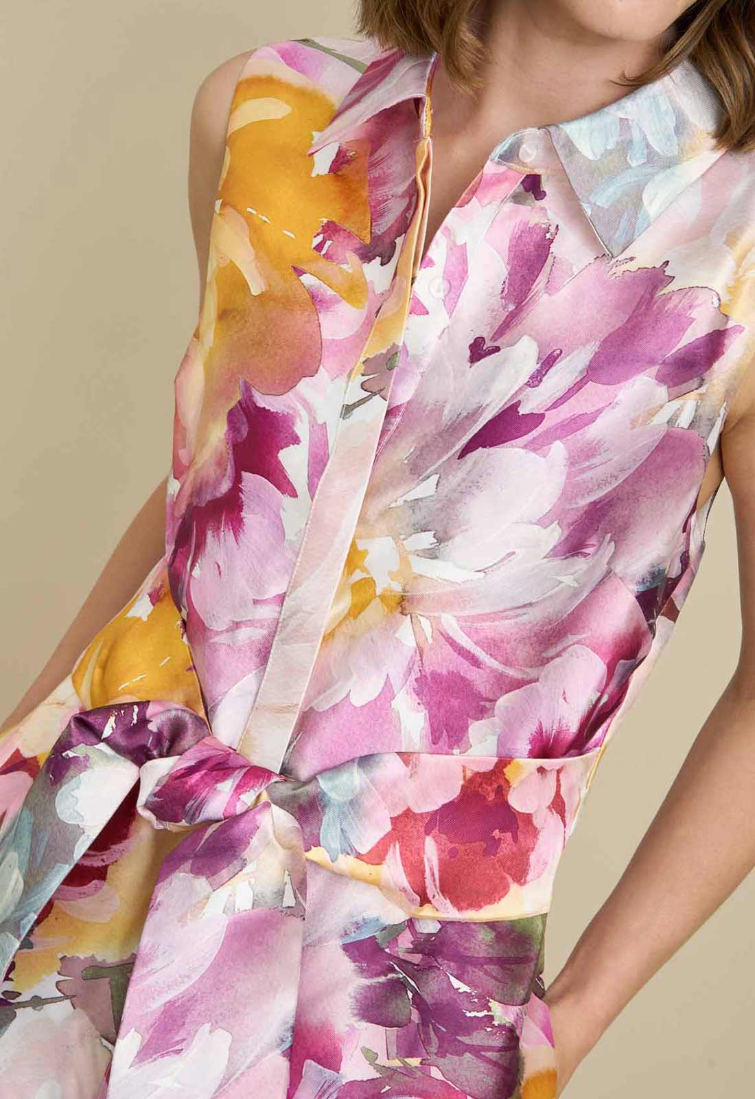 Gina Bacconi PINK / MULTI Rosanne Floral Belt Tie Maxi Dress