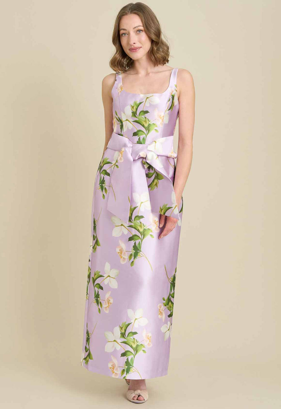 Gina Bacconi LAVENDAR Shawna Floral Tie Waist Maxi Dress