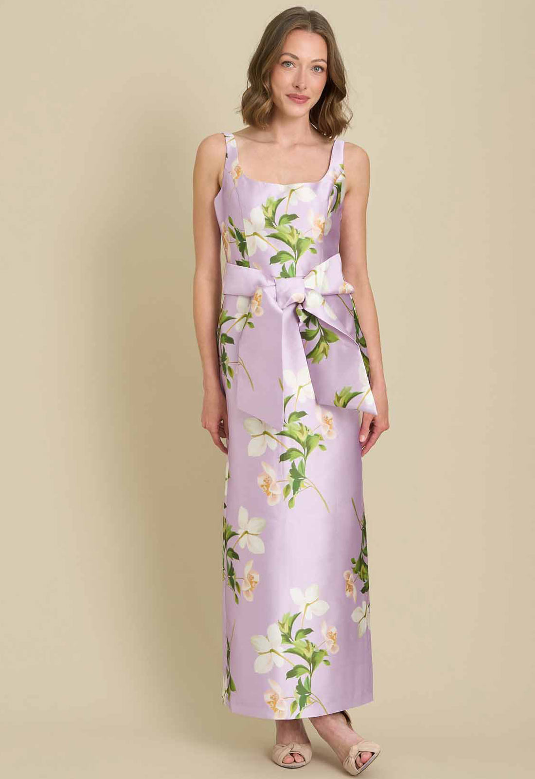 Gina Bacconi LAVENDAR Shawna Floral Tie Waist Maxi Dress