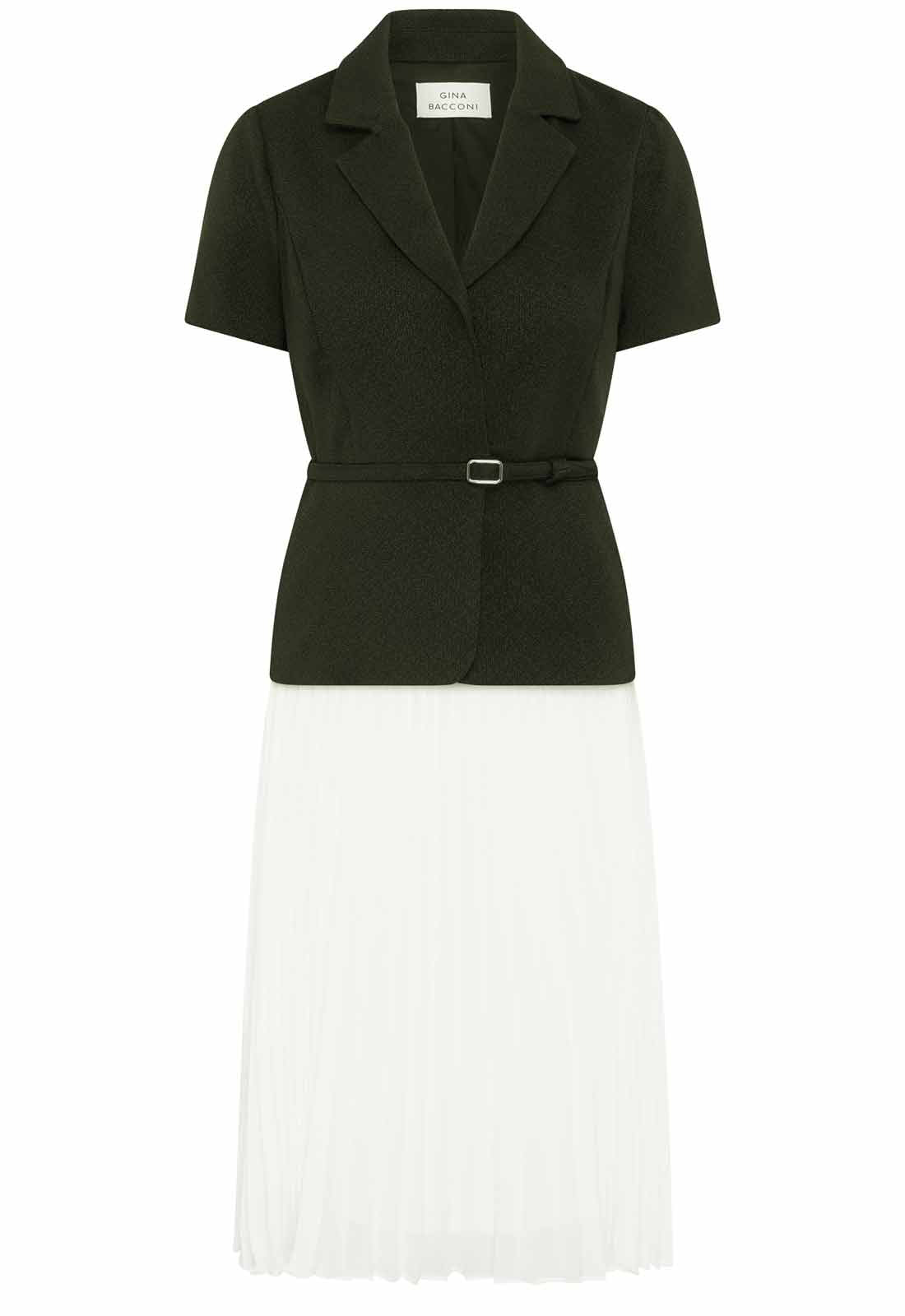 Black and white dress with a belt on a white background