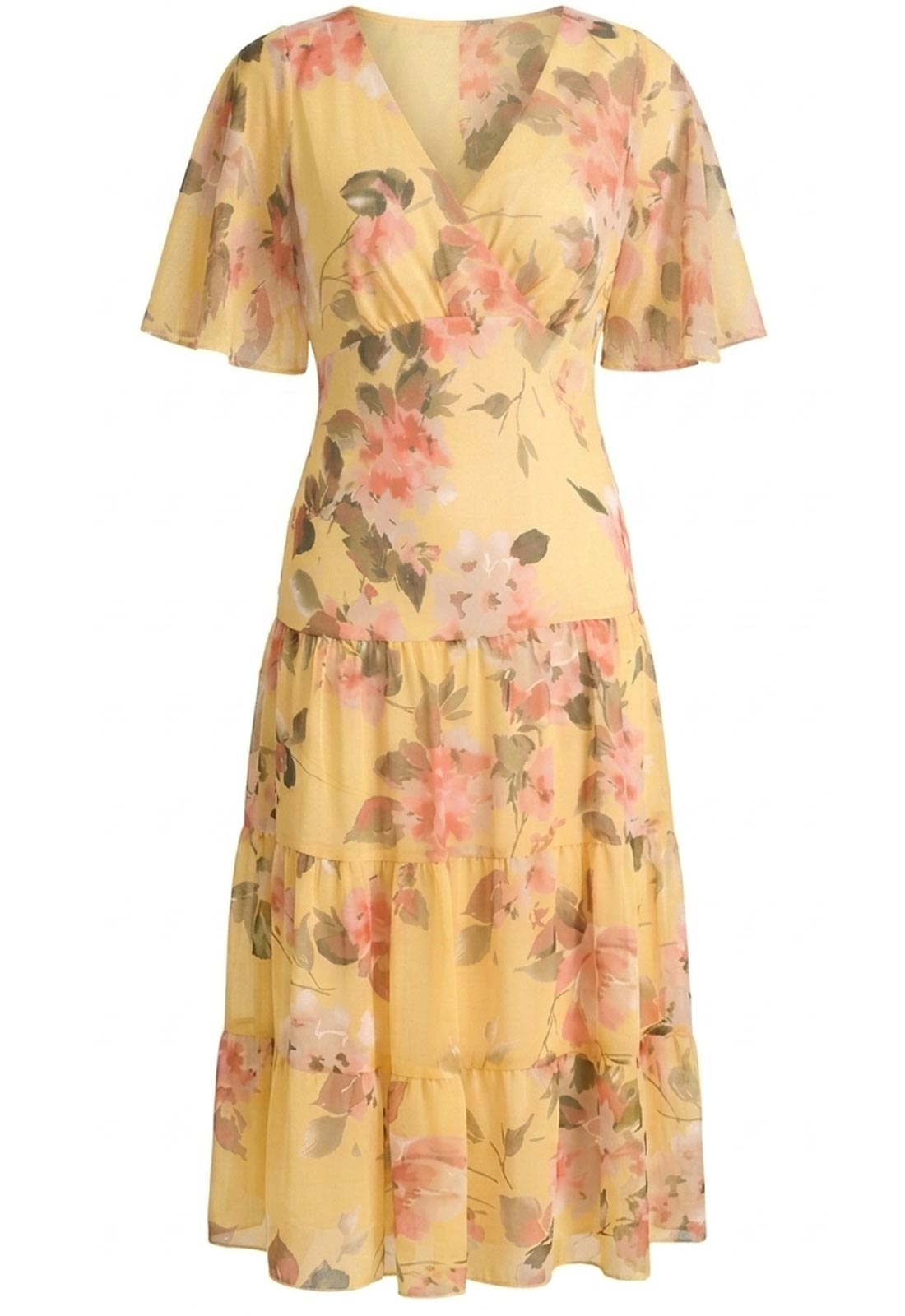 Gina Bacconi YELLOW Agatha Floral Chiffon Dress