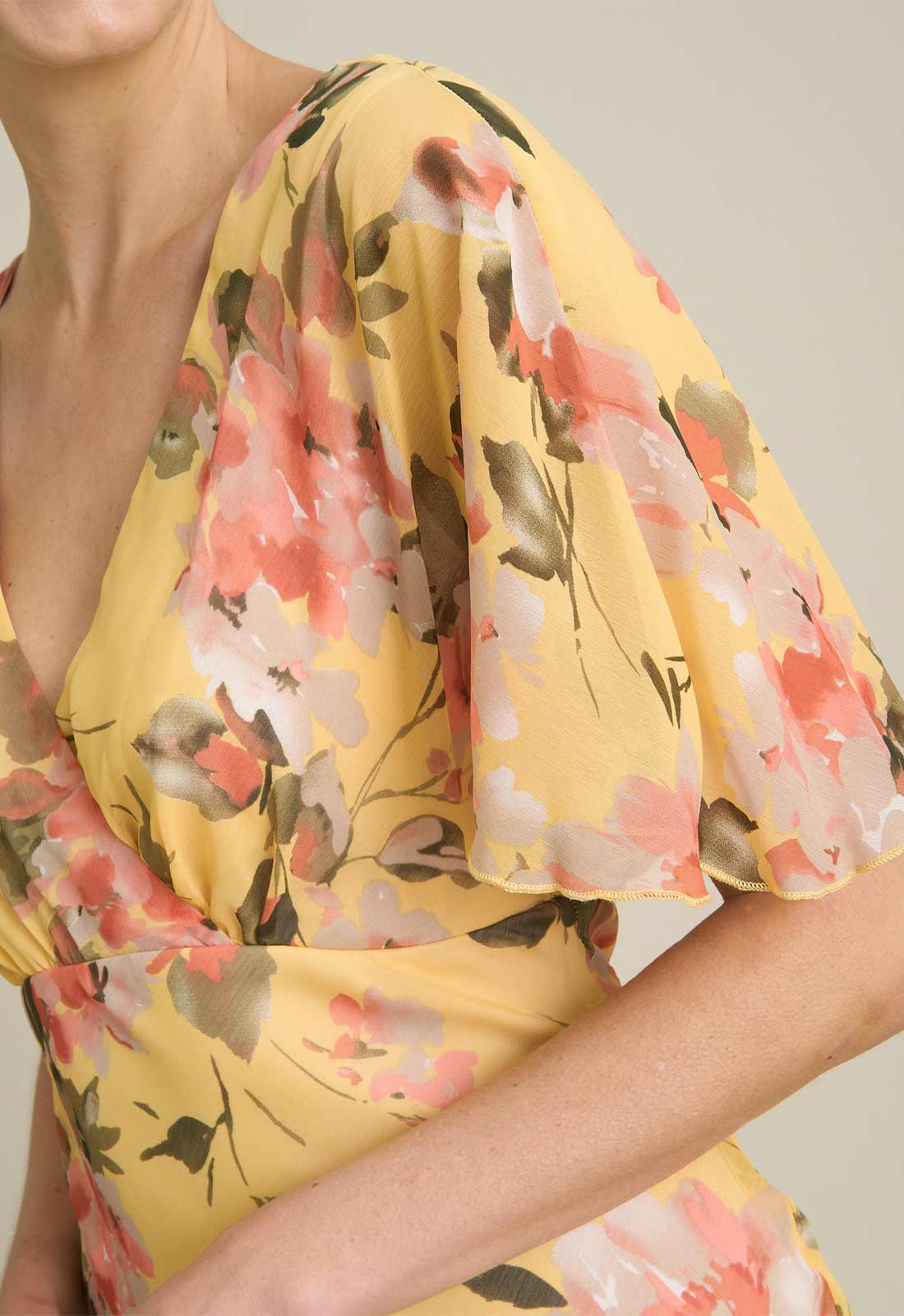 Gina Bacconi YELLOW Agatha Floral Chiffon Dress