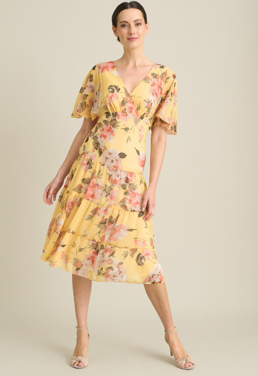 Gina Bacconi YELLOW Agatha Floral Chiffon Dress