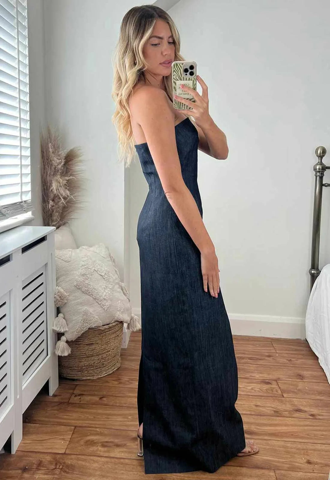Josh And Nicol Sofia Denim Maxi Bodycon Dress S