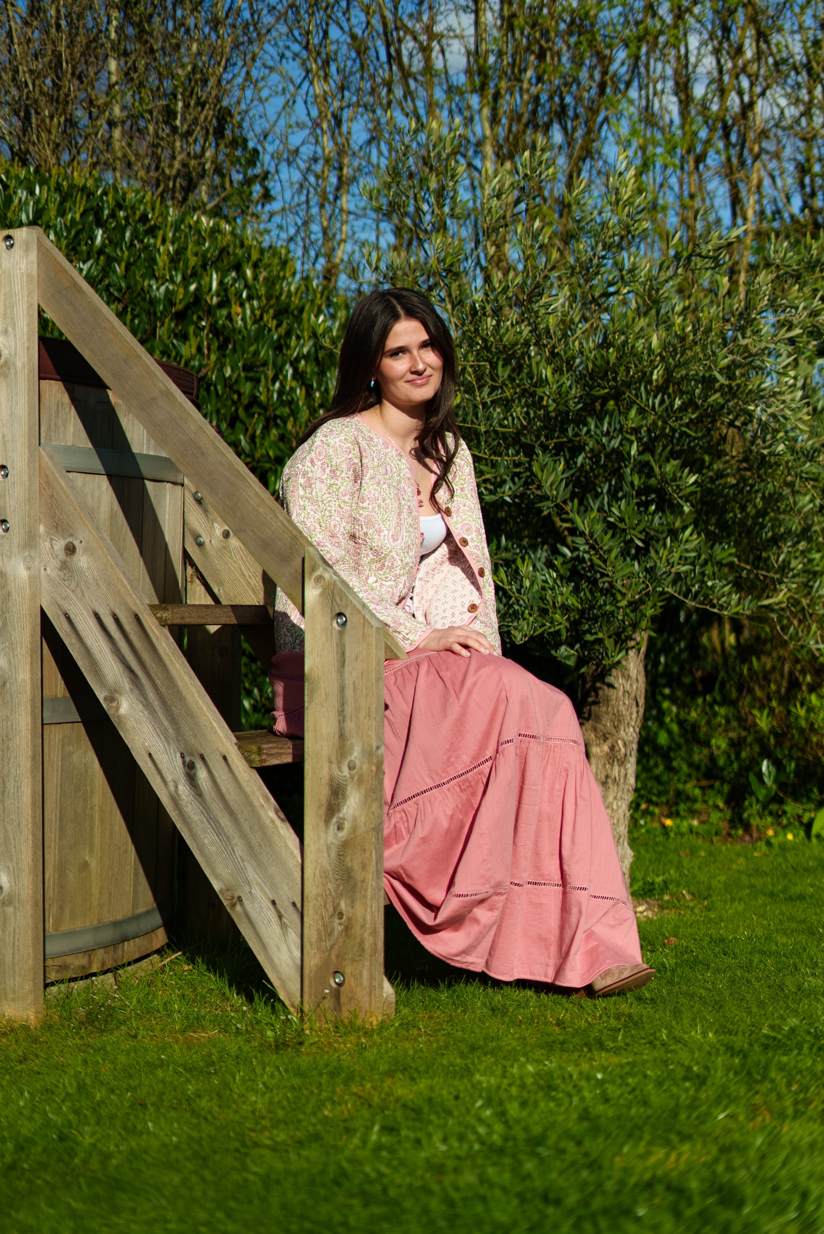 Soul Of Sita Pink/Green Floral Wood Block Printed Reversible Jacket With Wooden Buttons, 100% Cotton, Hand Printed By Amazingly Talented Artisans In Jaipur.