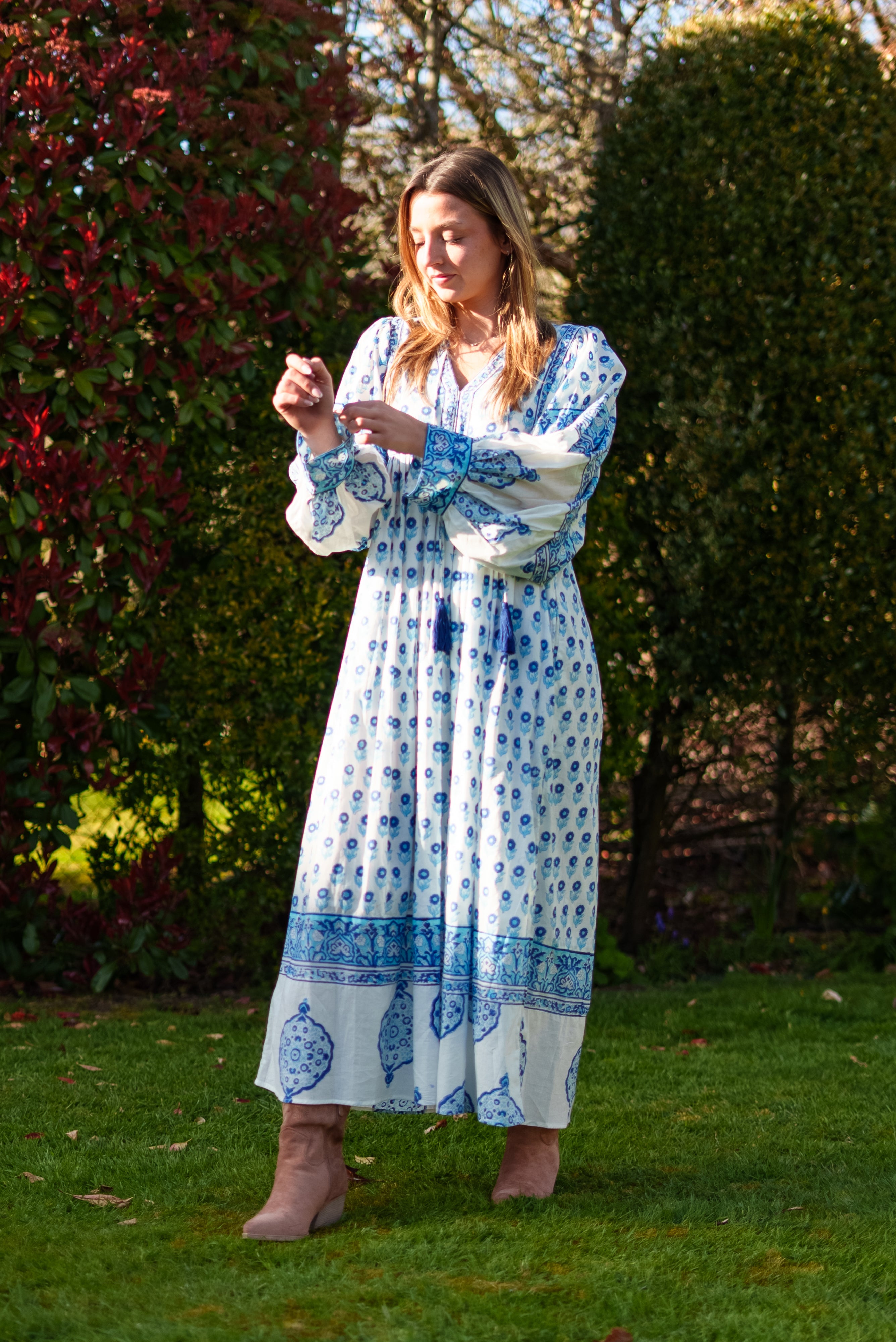 Soul Of Sita Amelia Floaty Sleeve Folk Print Maxi Dress