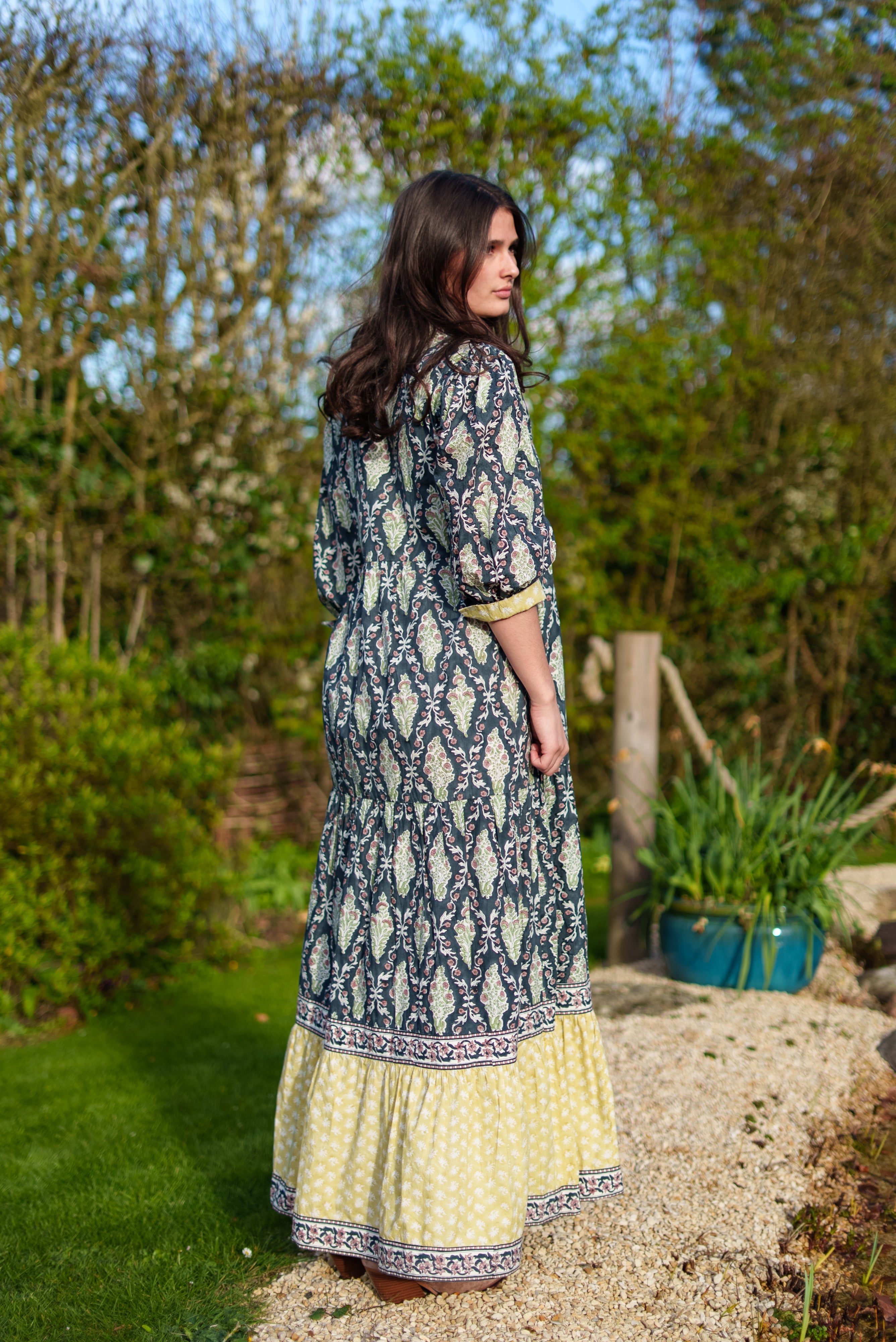 Soul Of Sita Lalita Ink Maxi Woodblock Print Dress, 100% Cotton