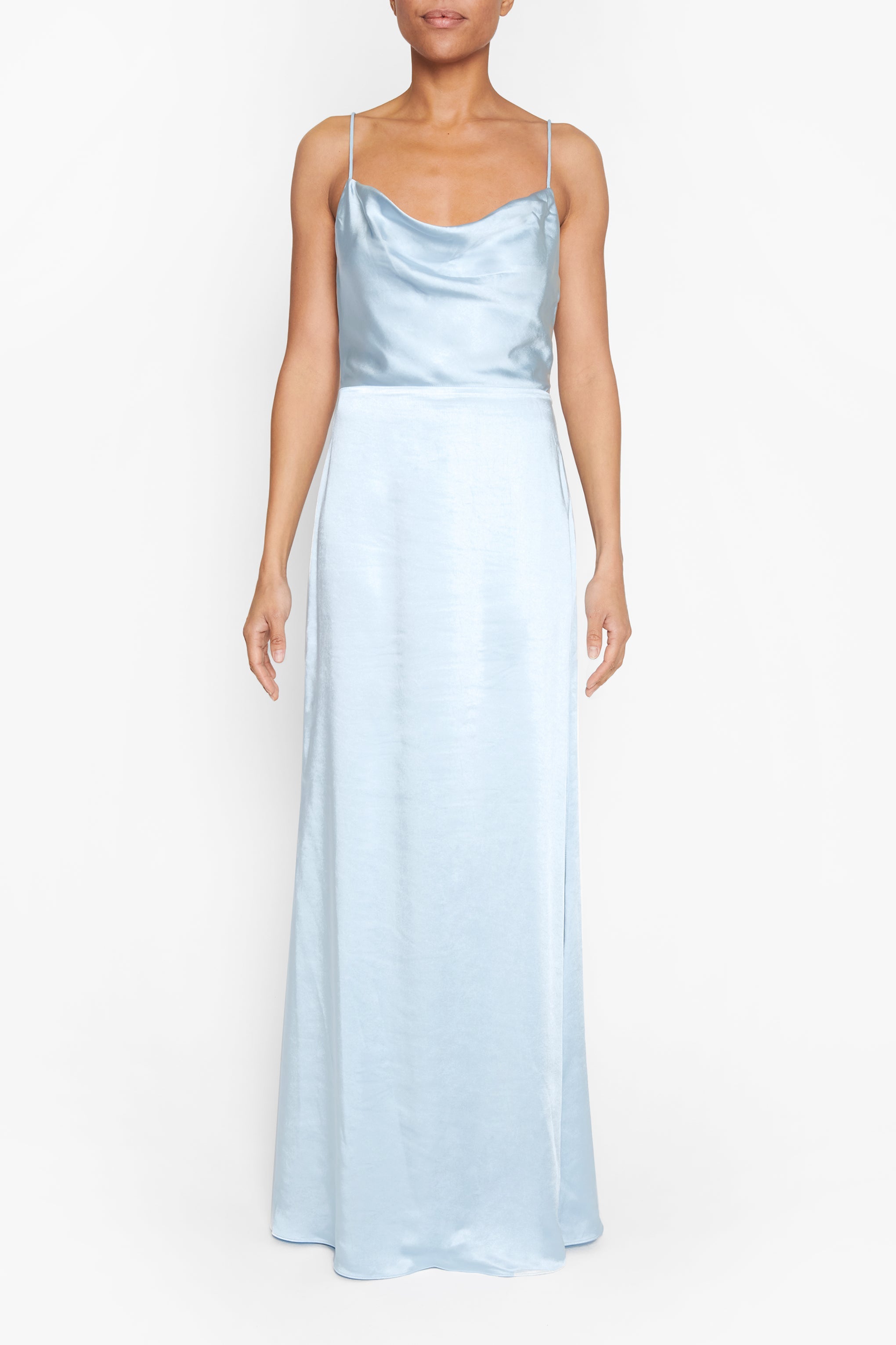 Vivian Icy Blue Cowl-Neck Bias Cut Maxi-Dress-image-1