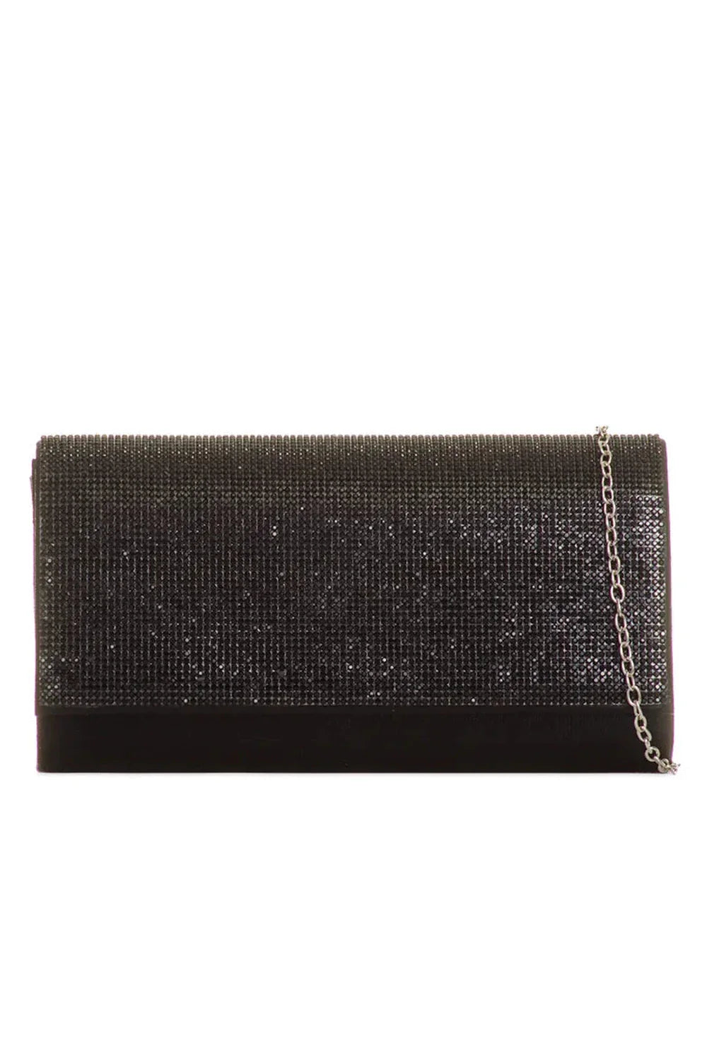 Miss Diva Lila Diamante Front Embellished Rectangle Clutch in Black