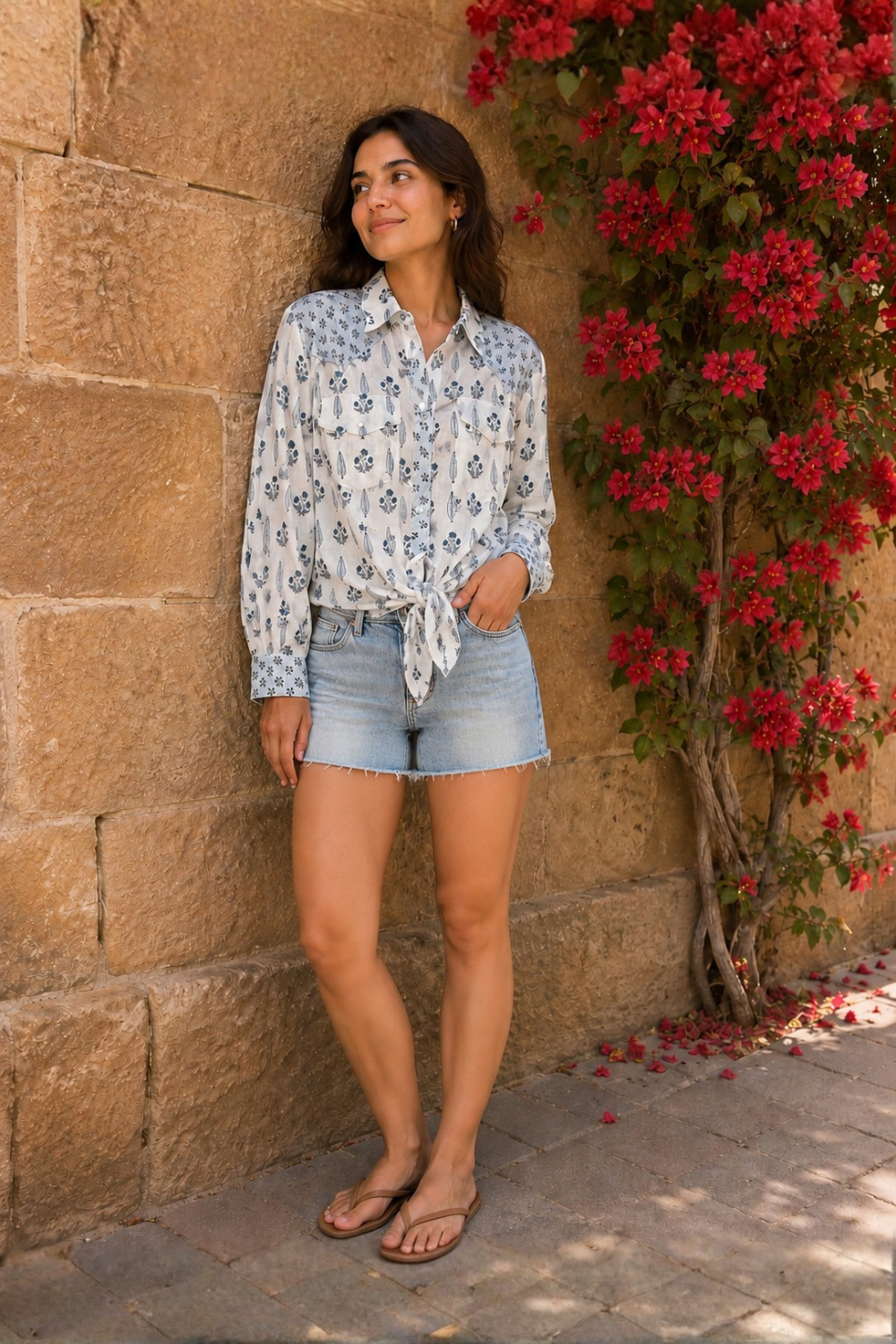 Soul Of Sita Western Style Woodblock Printed Cotton Voile Shirt
