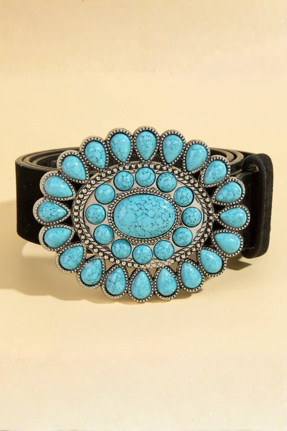 Western Concho Turquoise Stone Buckle Belt: BK