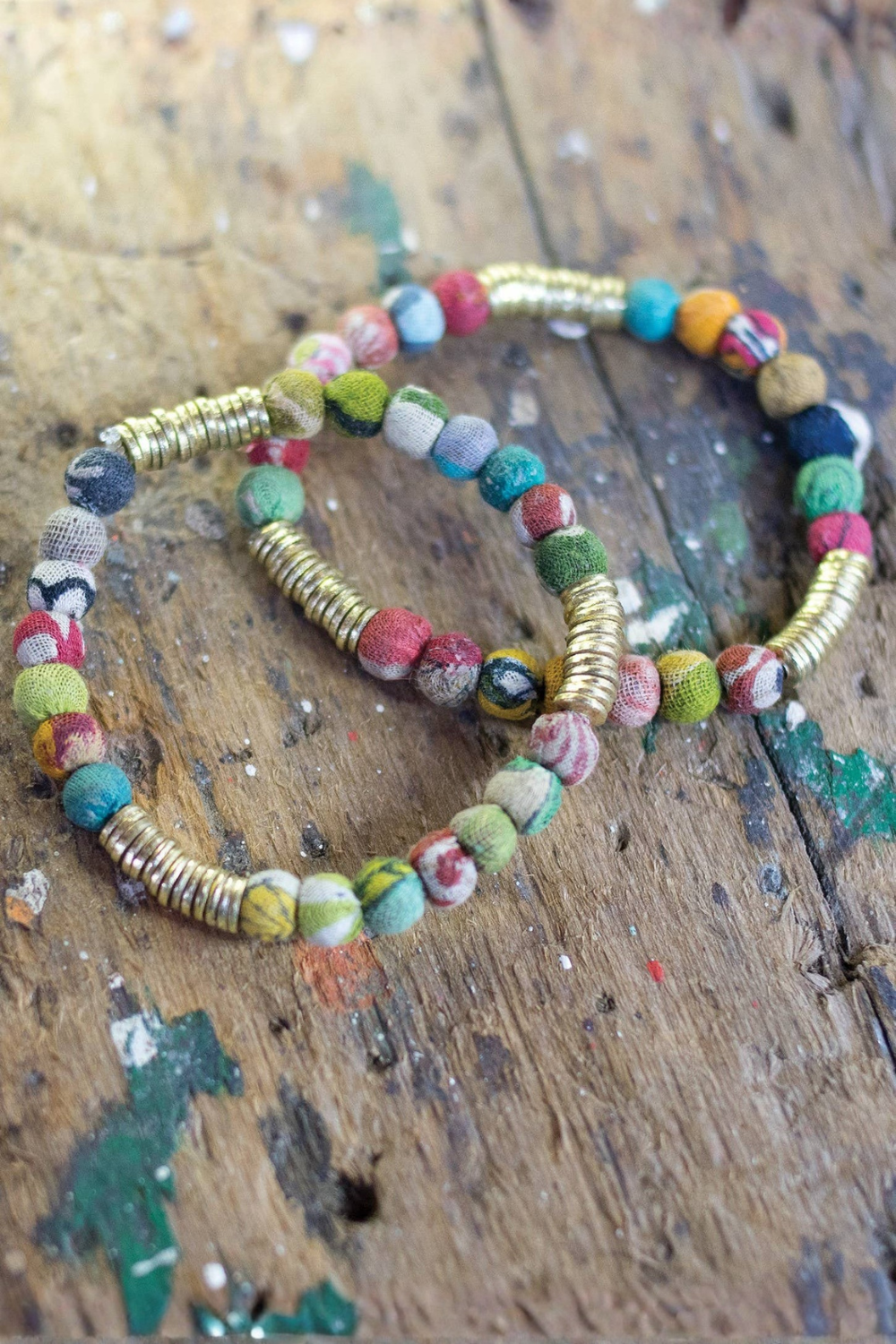 Soul Of Sita Recycled Fabric Bead Bracelet With Gold Spacers