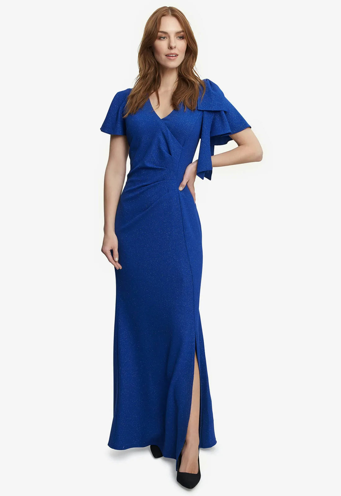 Gina Bacconi Blue Metallic Maxi Dress