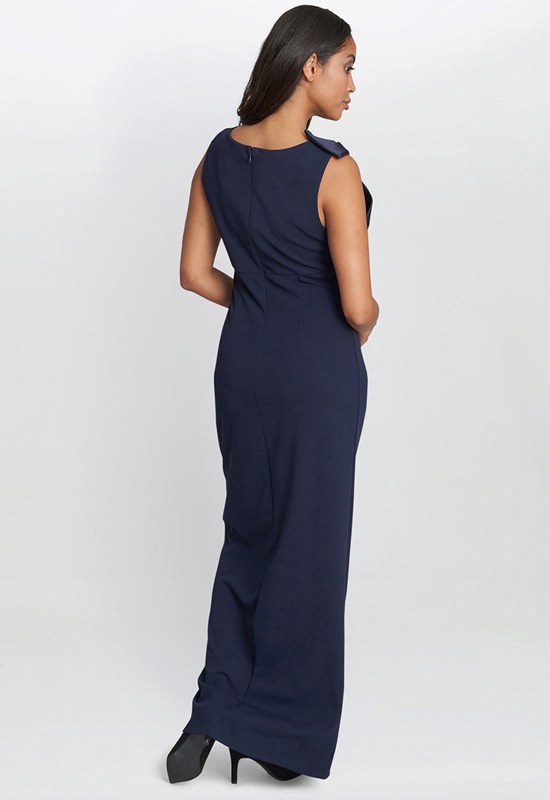 Gina Bacconi Navy Merle Bow Shoulder Maxi Dress