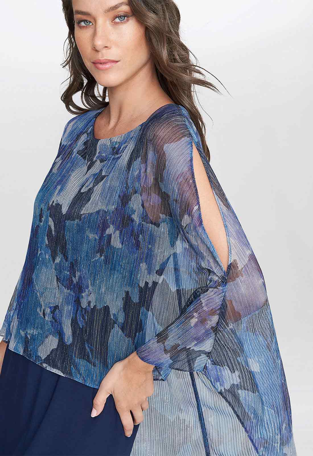 Gina Bacconi Brenya Floral Print Shimmer Popover Dress