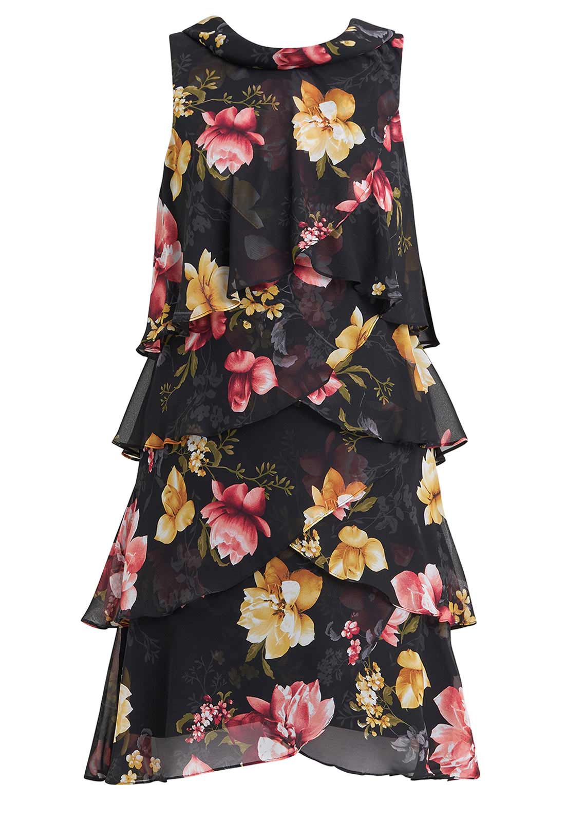 Gina Bacconi Candy Print Tiered Dress With Foldover Neckline