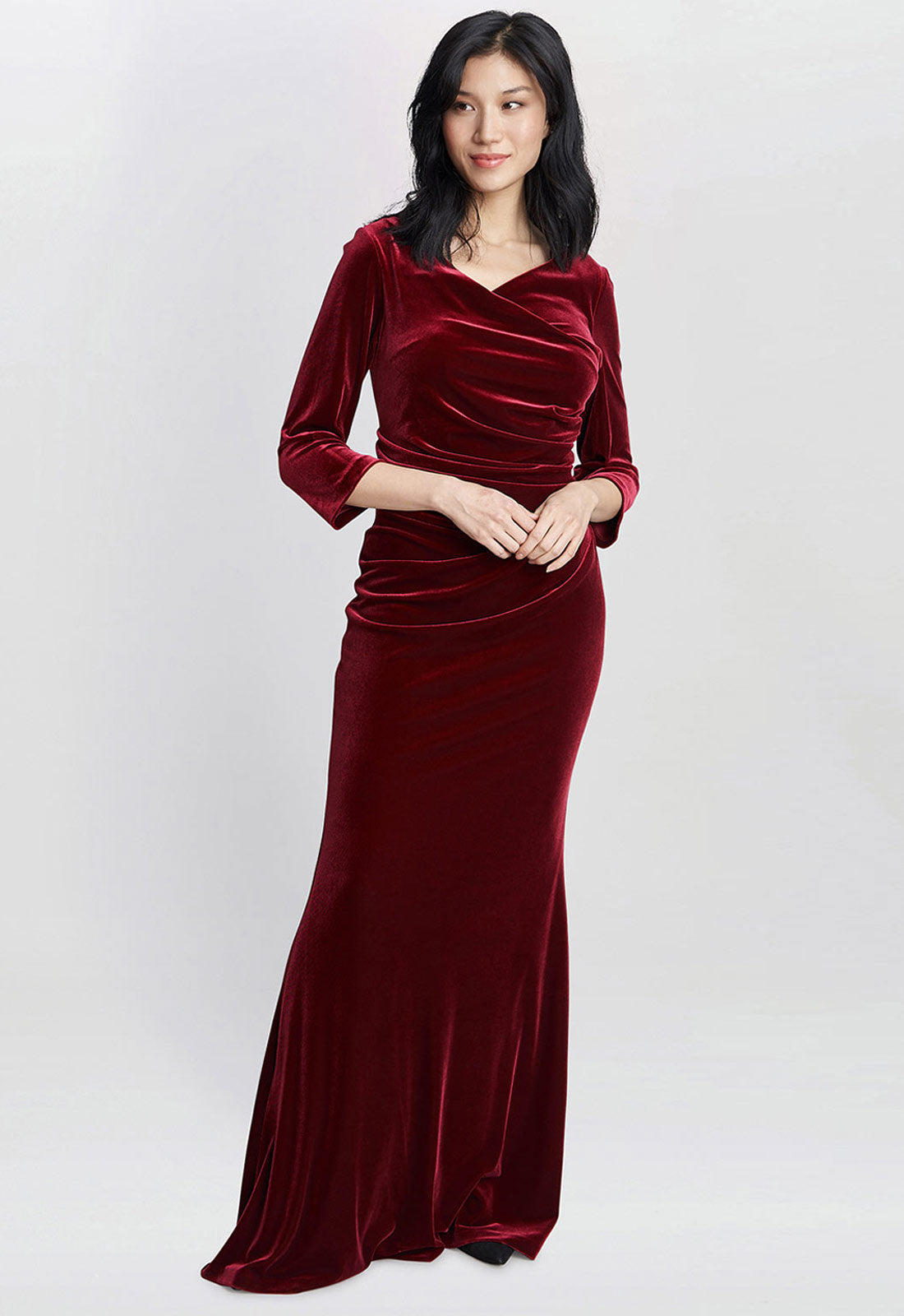 Gina Bacconi Wine Sophie Velvet Maxi Dress