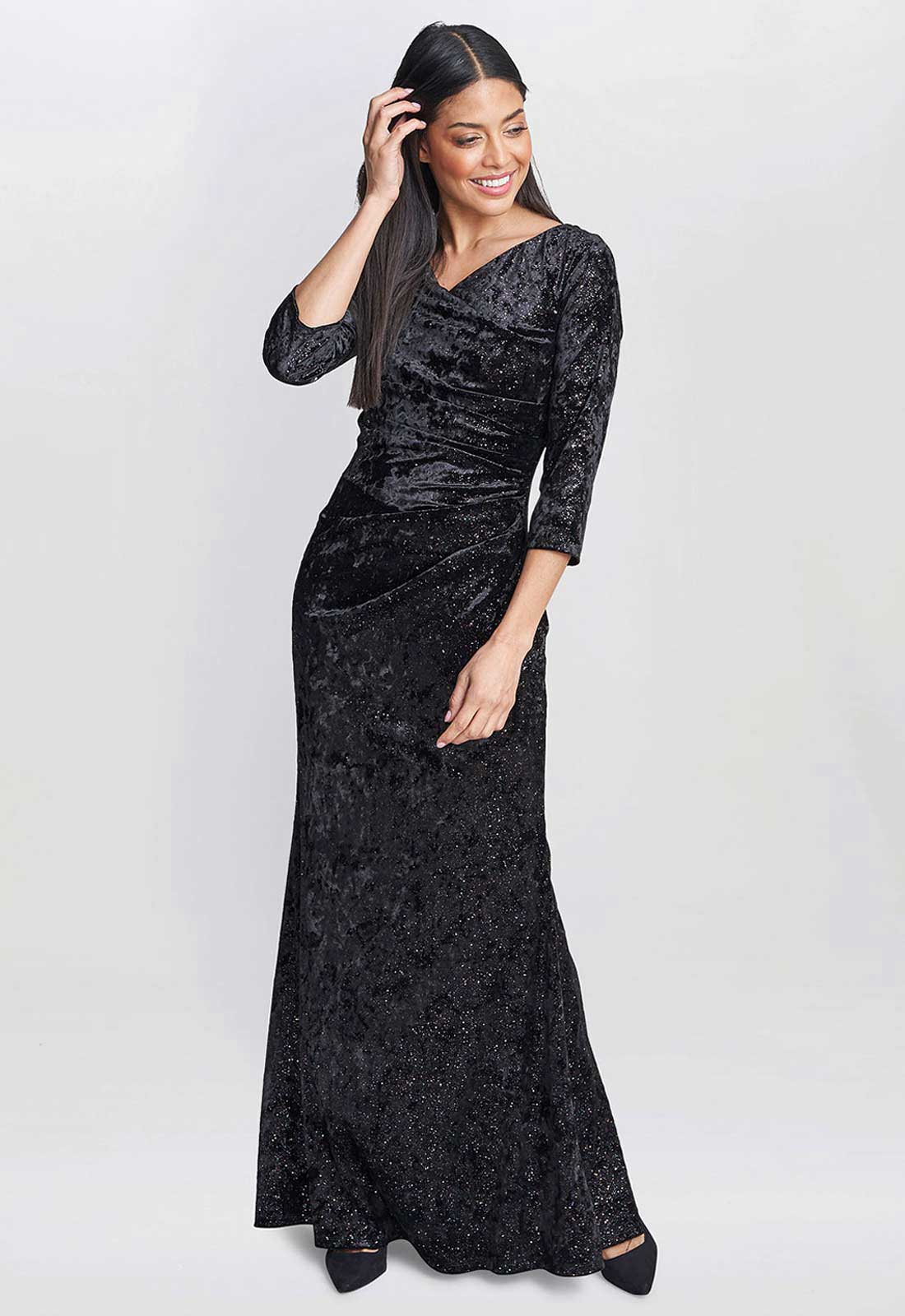 Gina Bacconi Black Whitney Velvet Sparkle Maxi Dress