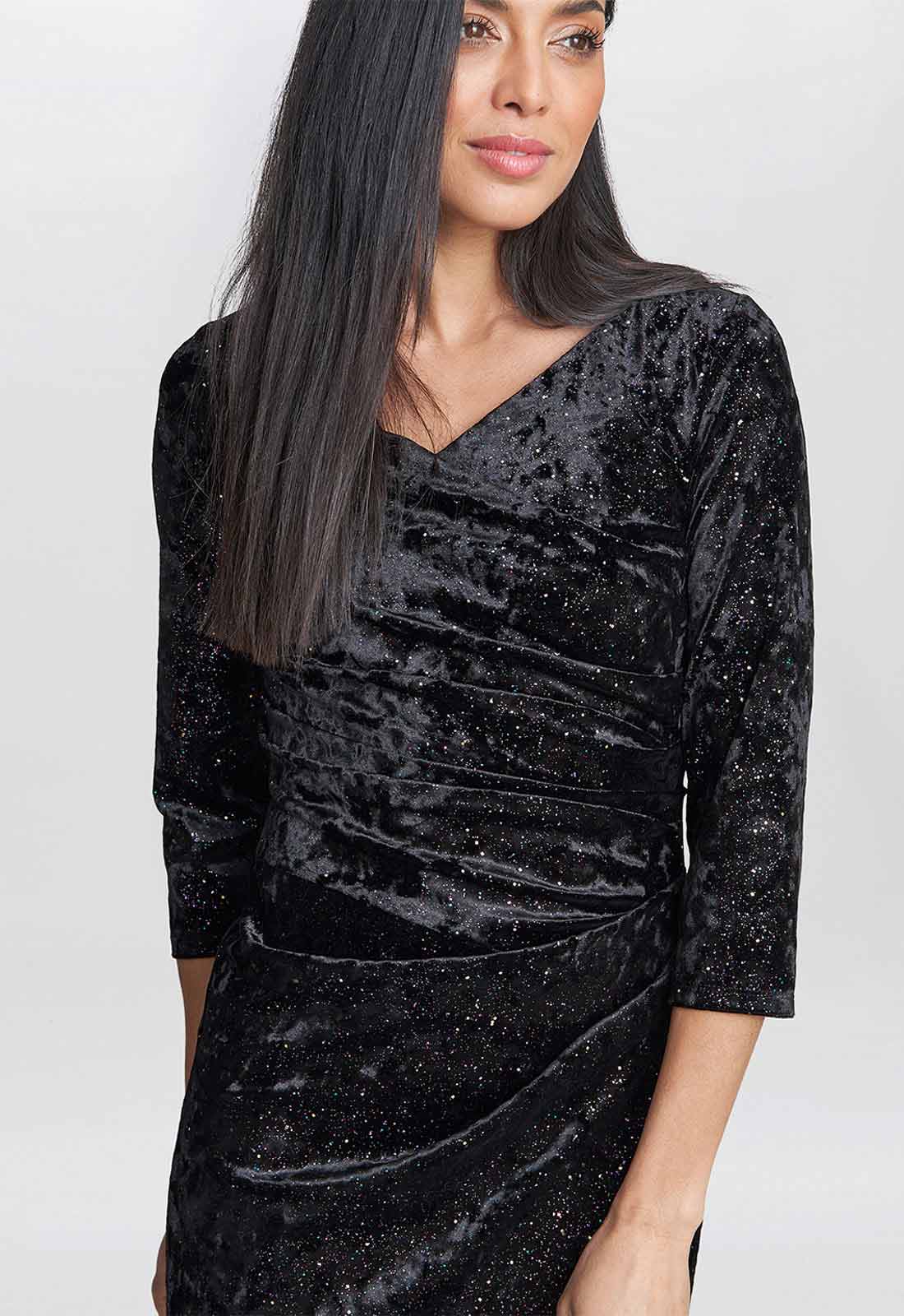 Gina Bacconi Black Whitney Velvet Sparkle Maxi Dress
