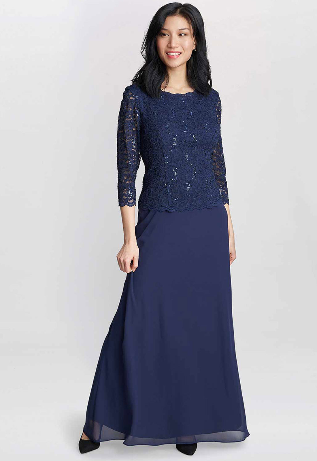 Gina Bacconi Blue Virginia Maxi Lace Dress