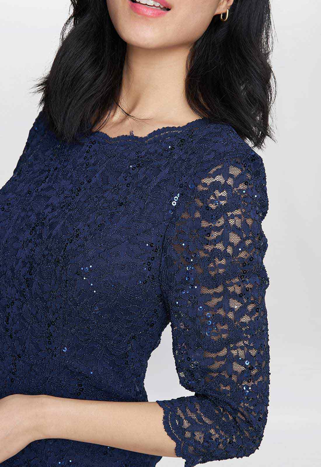 Gina Bacconi Blue Virginia Maxi Lace Dress