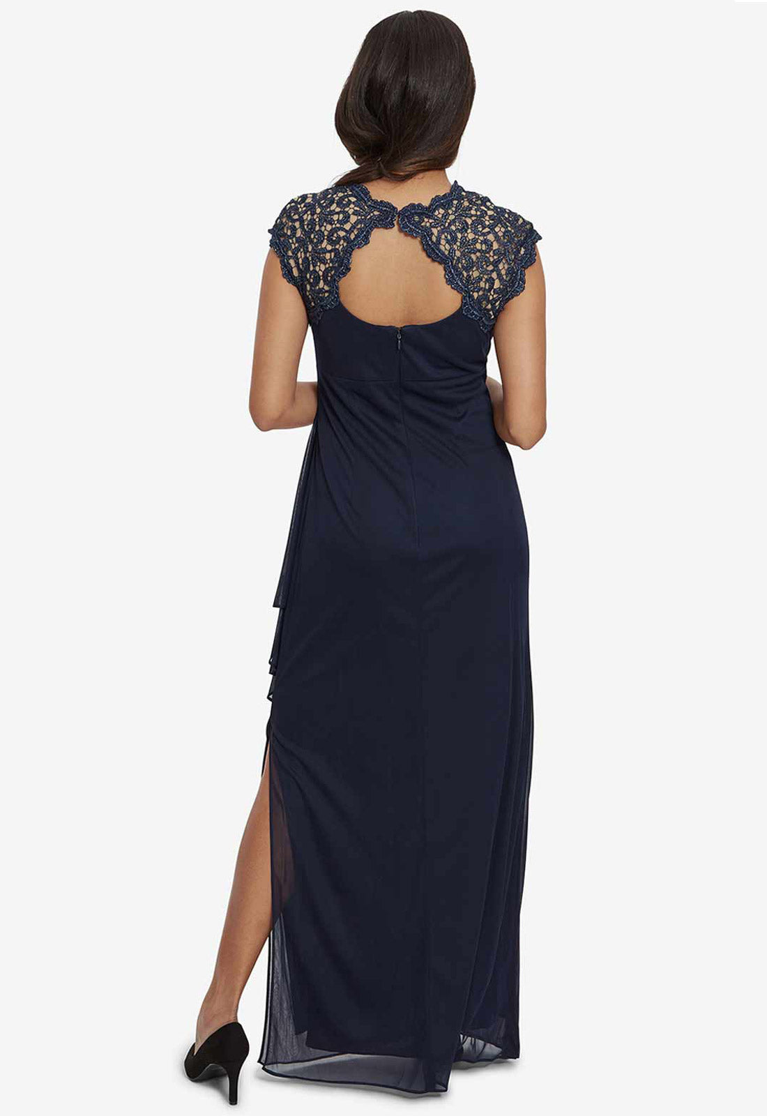 Gina Bacconi Navy Eleanor Maxi Mesh Dress