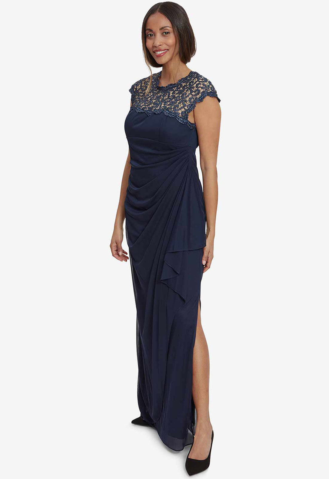 Gina Bacconi Navy Eleanor Maxi Mesh Dress